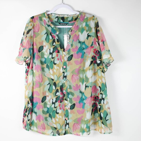 Bloomchic Floral Print Frill Trim Button Detail Blouse - NWT - 2X - Picture 2 of 12